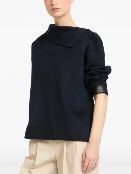 Reversibil pulover Yves Salomon asimetric albastru