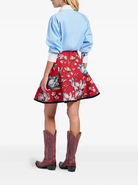 Fustă La Doublej cu model floral din jacard roșu