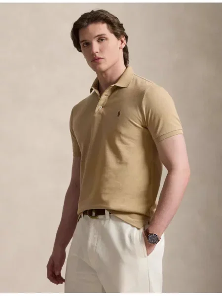 Tricou polo Polo Ralph Lauren plasă de plasă bej