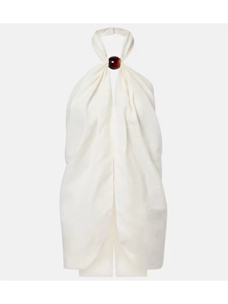 Lniany halter top Faithfull z dekoltem halter biały