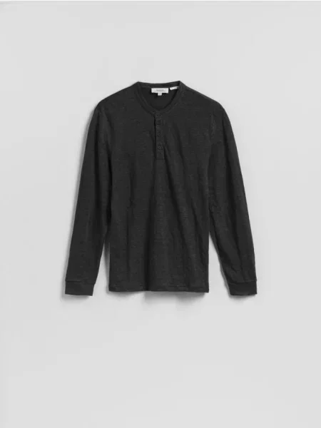 Reserved Lniany longsleeve henley granatowy