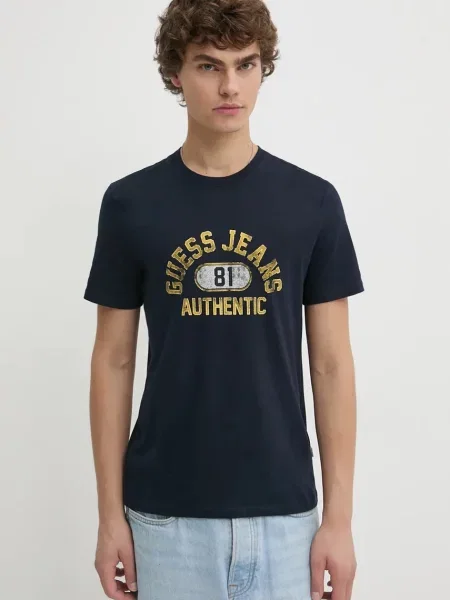 Тениска Guess Jeans с принт тъмносиньо