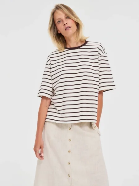 Tricou Marisse cu dungi maro