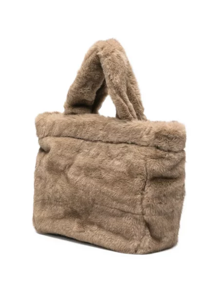 Geantă Secret Pon Pon cu broderie cu blană maro