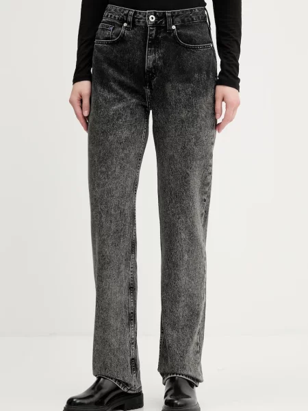 Дънки Karl Lagerfeld Jeans с висока талия сиво