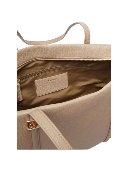 Geantă Calvin Klein Emblem Hw Pebble Tote bej