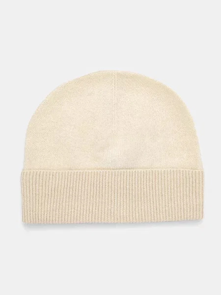 Кашмирена шапка BOSS с фина плетка от вълна бежово