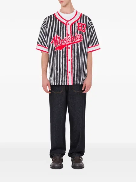 Tricou Moschino cu dungi cu imagine negru