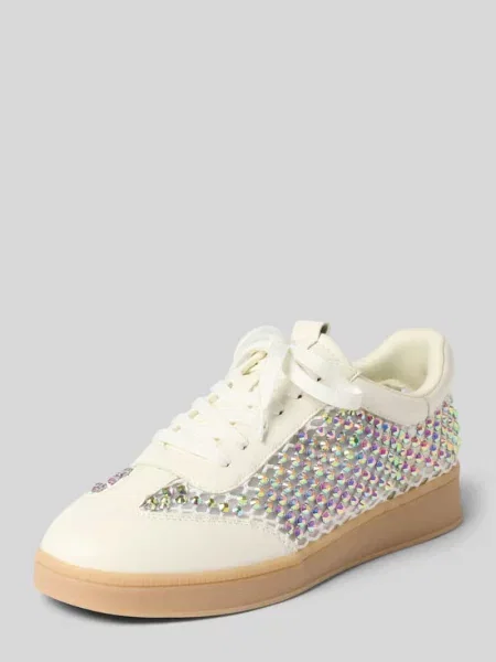Sneakersy z obszyciem kamieniami stras Marco Tozzi białe