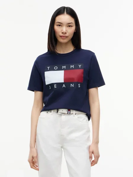 Tommy Jeans Tričko námornícka modrá / tmavočervená biela