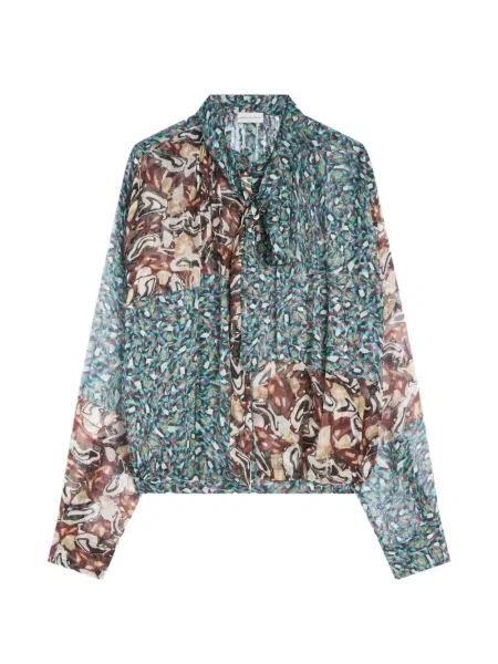 Bluză Dries Van Noten de mătase cu imagine cu imprimeu abstract albastru