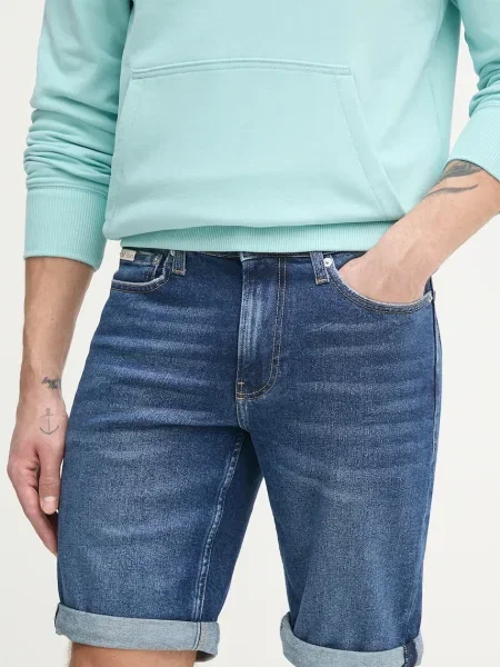 Дънков къс панталон Calvin Klein Jeans тъмносиньо синьо