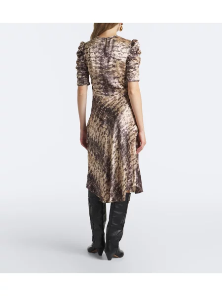 Rochie midi Isabel Marant de mătase cu imagine cu model piele de șarpe bej