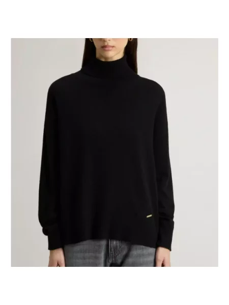Sweter z golfem Woolrich wełniany do golfa czarny