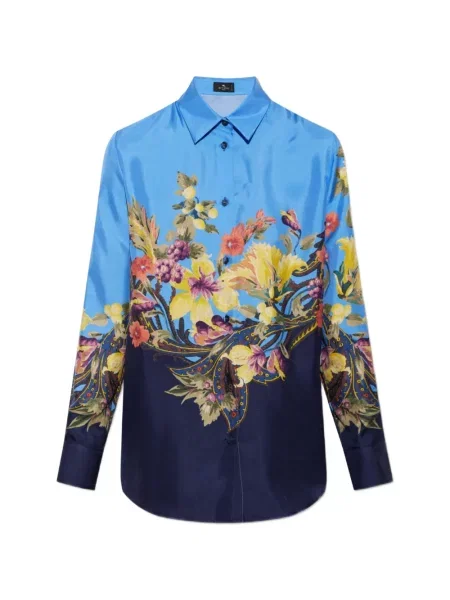 Cămașă Etro de mătase cu model floral cu imagine albastru