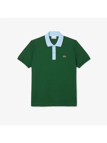 Lacoste Koszulka Polo Classic Fit Z Kontrastowym Kołnierzykiem zielona