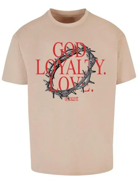 MT Upscale Majica God Loyalty Love pesek / antracit rdeča