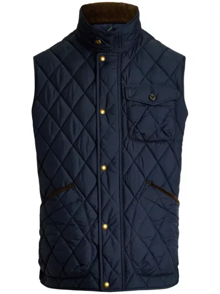 Prošívaná lněná květinová džínová bunda Polo Ralph Lauren modrá