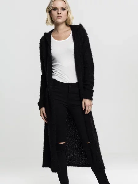 Pulover Urban Classics cu pene cu glugă negru