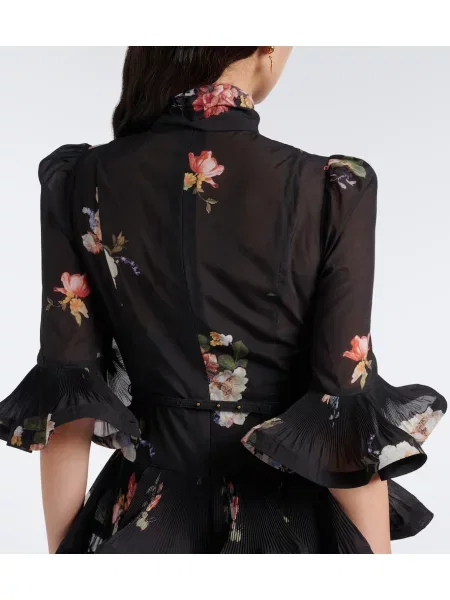 Rochie midi Zimmermann cu model floral cu volane negru