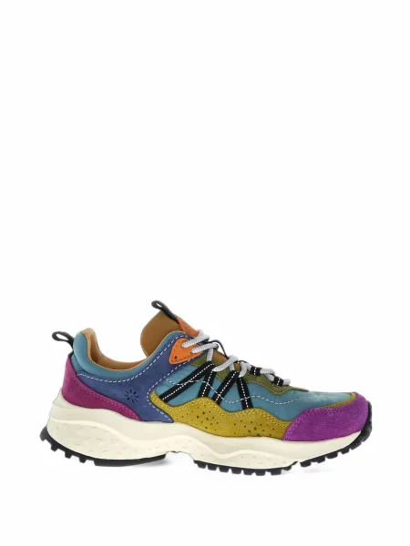 Sneakerși Flower Mountain din piele de căprioară cu model floral albastru