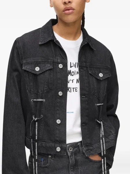Geacă de blugi Karl Lagerfeld Jeans din dantelă cu legături negru