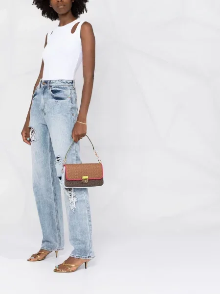Papuci tip mules Michael Michael Kors cu broderie din piele maro