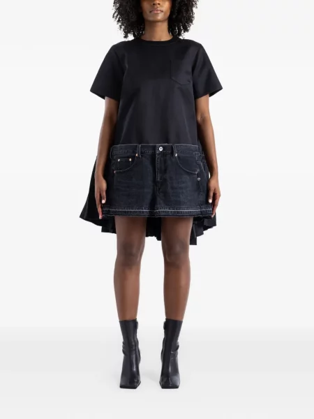 Rochie din denim Sacai asimetrică negru