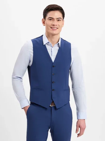 Finshley & Harding London kamizelka modułowa Wesdon Mężczyźni Slim Fit Sztuczne włókno jednolity 44 niebieski