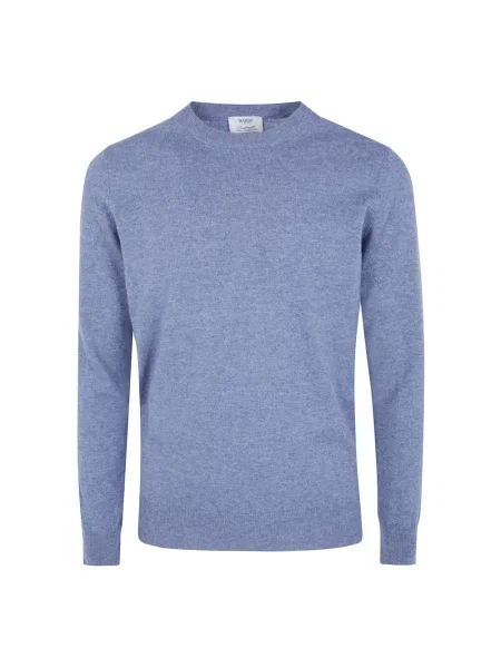 Sweter Barba Napoli wełniany z okrągłym dekoltem klasyczny niebieski