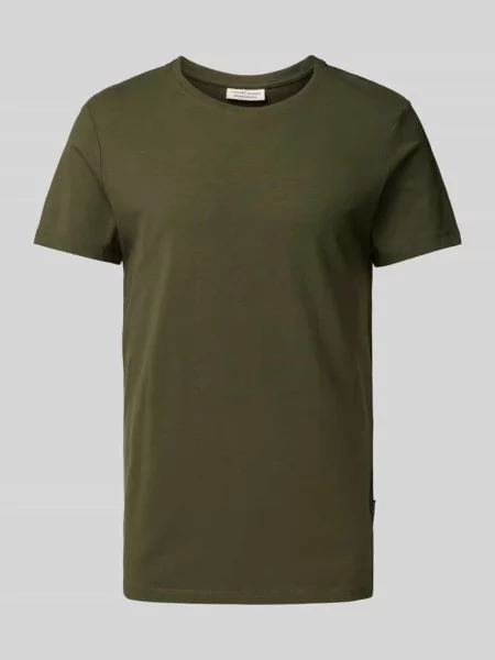 T-shirt z prążkowanym okrągłym dekoltem Casual Friday khaki