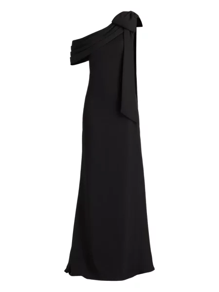 Sukienka maxi Tadashi Shoji z kokardką na jednym ramieniu garniturowa czarna