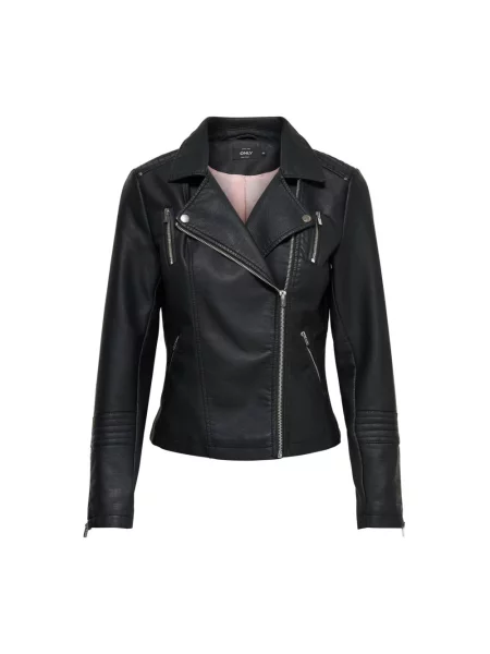 Długa kurtka skórzana Only biker czarna