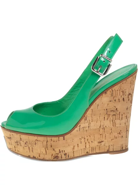 Kožené lakované sandály Gianvito Rossi na klínovém podpatku zelené