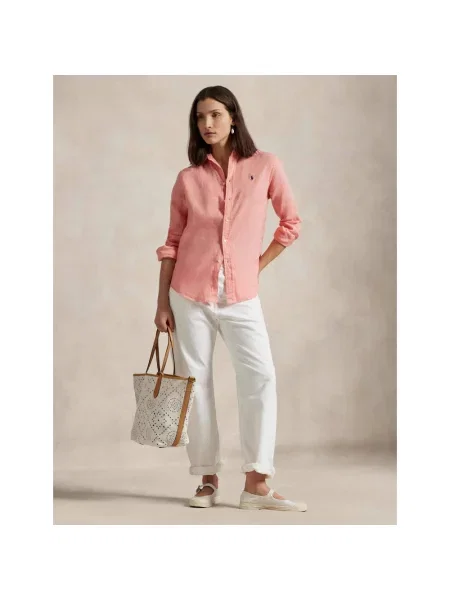 Lniana koszula Ralph Lauren różowa