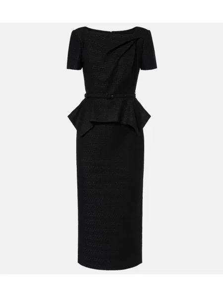 Sukienka midi Roland Mouret z baskinką do kolan garniturowa czarna