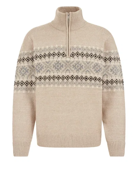 WE Fashion Pulover bež / svetlo siva / črna bela