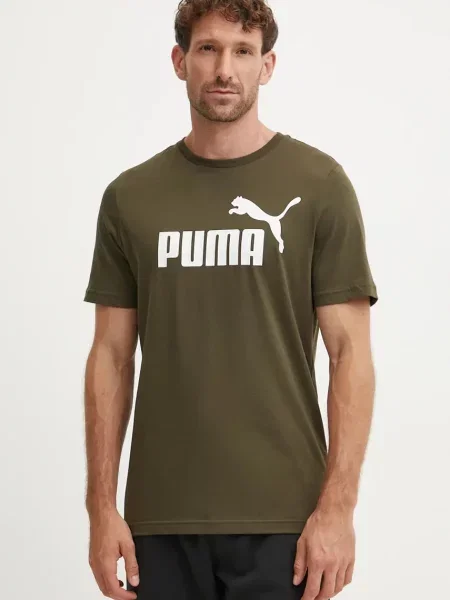 Тениска Puma кафяво с принт зелено