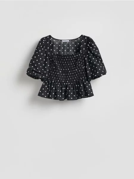 Reserved Bluză cu mâneci bufante negru