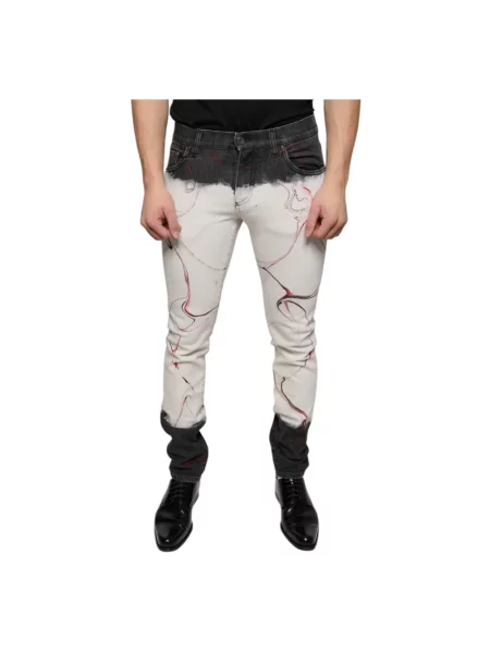 Skinny jeansy skinny Dolce And Gabbana z nadrukiem wiązane białe