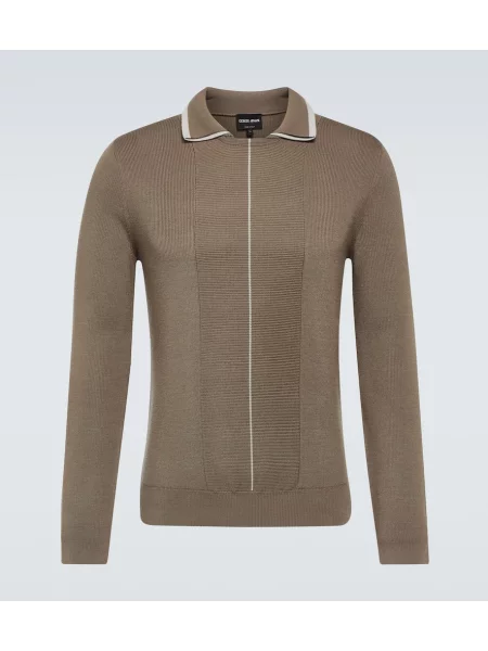 Volnena polo majica Giorgio Armani rjava