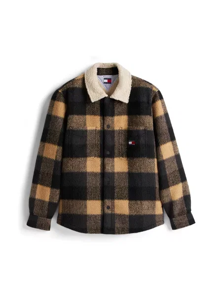 Tommy Jeans Geacă de primăvară-toamnă maro mokka / negru / lână alb
