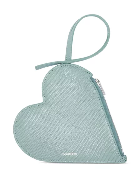 Portofel Jil Sander din piele cu motiv cu inimi albastru