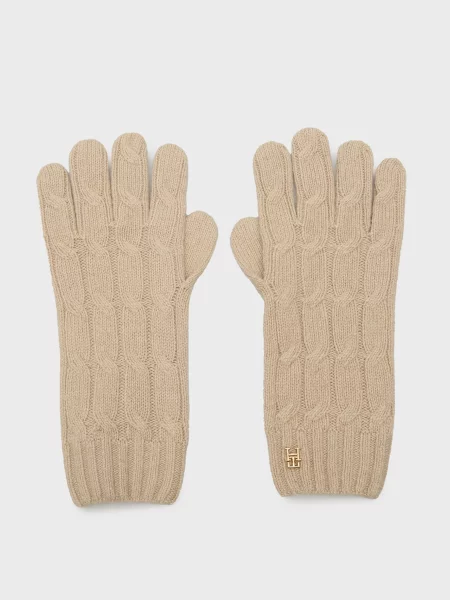 Вовняні рукавички Tommy Hilfiger бежеві