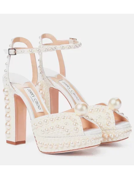 Сатенени сандали Jimmy Choo на платформе бяло