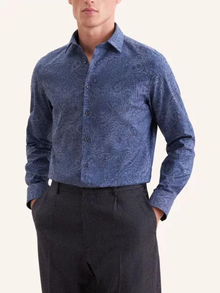 Seidensticker Koszula Flanelowa O Kroju Slim Fit blau granatowa