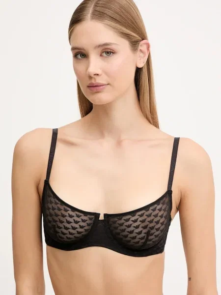 Сутиен Emporio Armani Underwear от полупрозрачна материя с десен черно