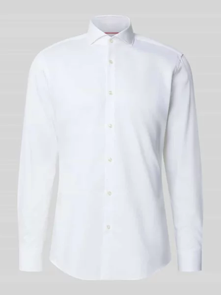 HUGO Koszula łatwa w prasowaniu Mężczyźni Slim Fit jednolity kołnierzyk włoski 38 biały