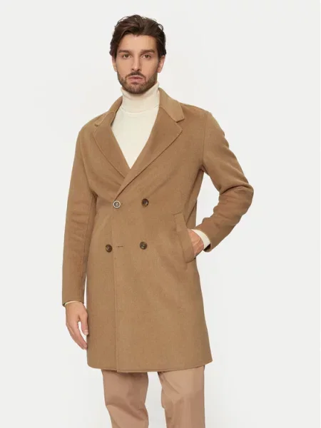 Μάλλινο παλτό Guess μπεζ