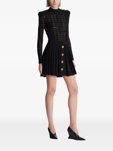 Fusta plisata Balmain în carouri plisată negru